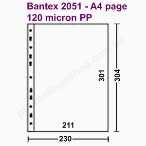 Schematic diagram of Bantex 2051 heavy duty 120 micron archival PP pockets from The Photo Album Shop