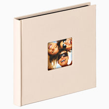 FA199C Fun small drymount photo album sand with black pages and window from The Photo Album Shop