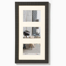 Rough black hewn timber picture frame for three photos 10x15cm 